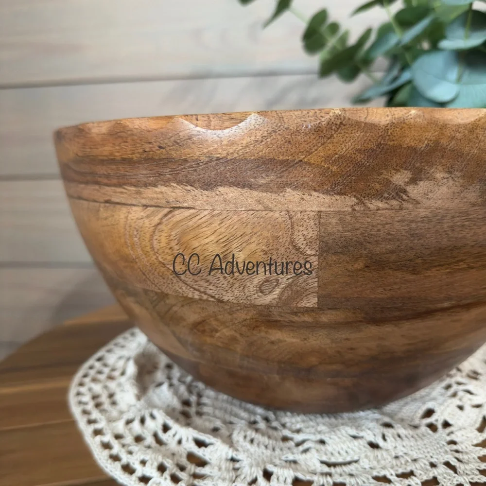 Hearth & Hand Large Carved Edge Mango Wood Bowl Mid Tone